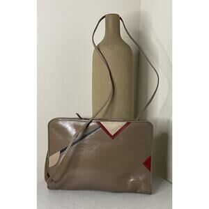 VTG 80s Mary Ann Rosenfeld Brown Taupe Leather Geometric Crossbody Shoulder Bag
